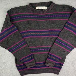 Vintage 90s Crossings Geometric Knit Grandpa Sweater USA Made Coogi Like Sz M